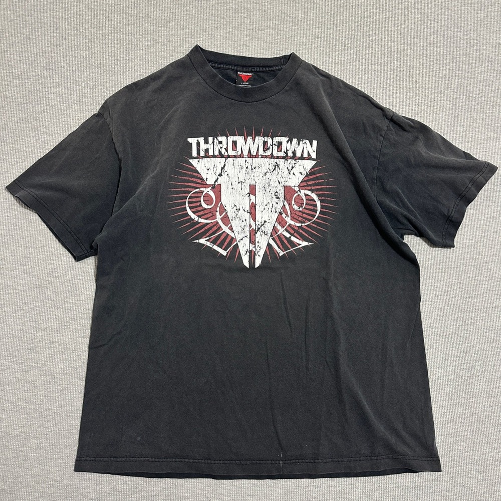 Throwdown Graphic T-Shirt‎ Faded MMA Combat Sports Y2K Crew Neck Black Mens XL